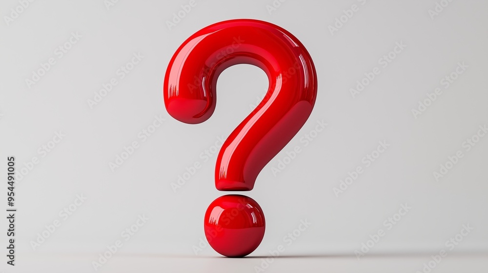 Poster a red question mark is shown on a white background. the red color of the question mark is bold and e