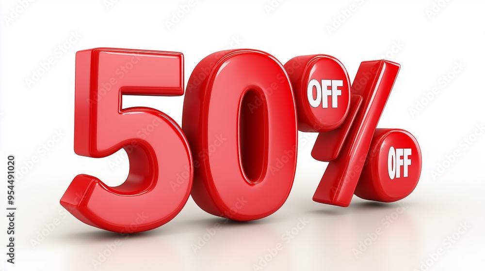 Poster a red sign with the number 50 percent on it and the word 
