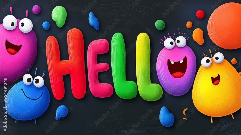 Poster a colorful group of characters are smiling and saying hello. the image conveys a cheerful and friend