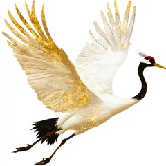 Elegant Golden Crane in Flight