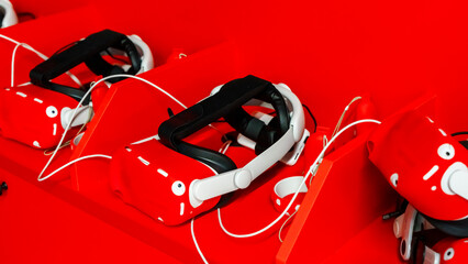 virtual reality helmets on the table