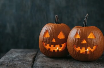 Carved Halloween pumpkins with glowing faces