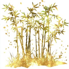 Obraz premium Golden Bamboo Forest Silhouette with Sparkles