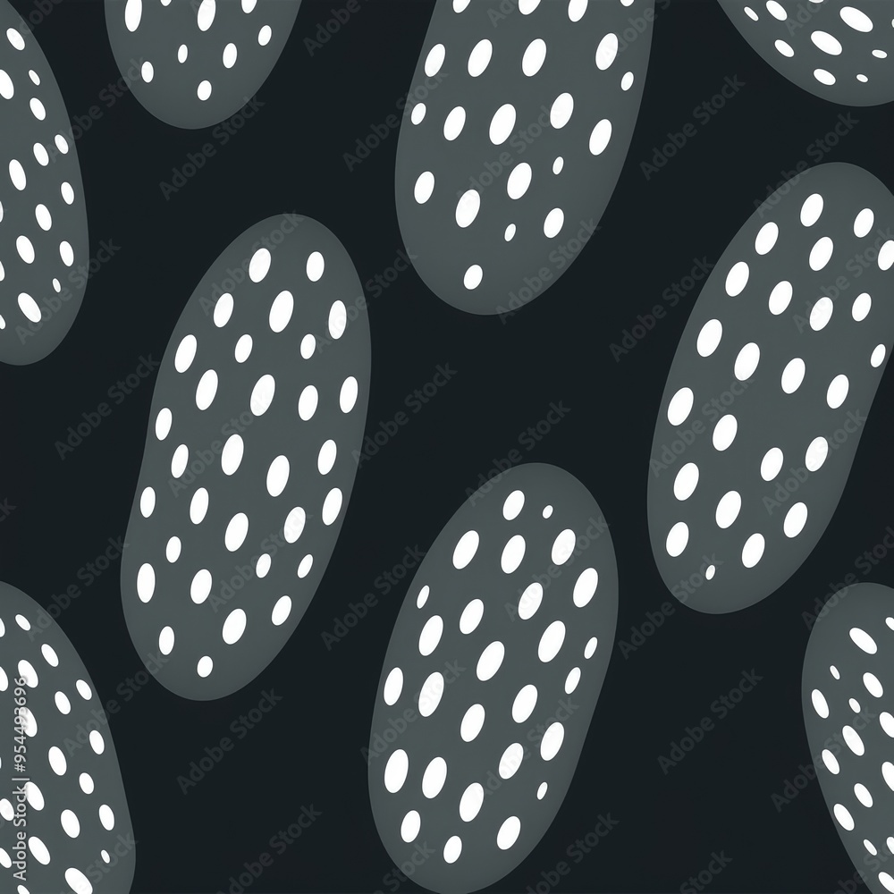 Poster a pattern of oval shapes with white dots on a dark background.