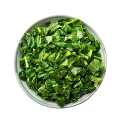 Chopped tatsoi filled in bowl on isolated transparent background