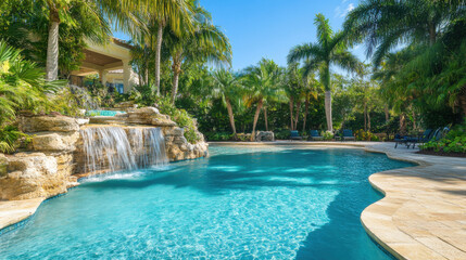 Tropical Pool Oasis with Waterfall