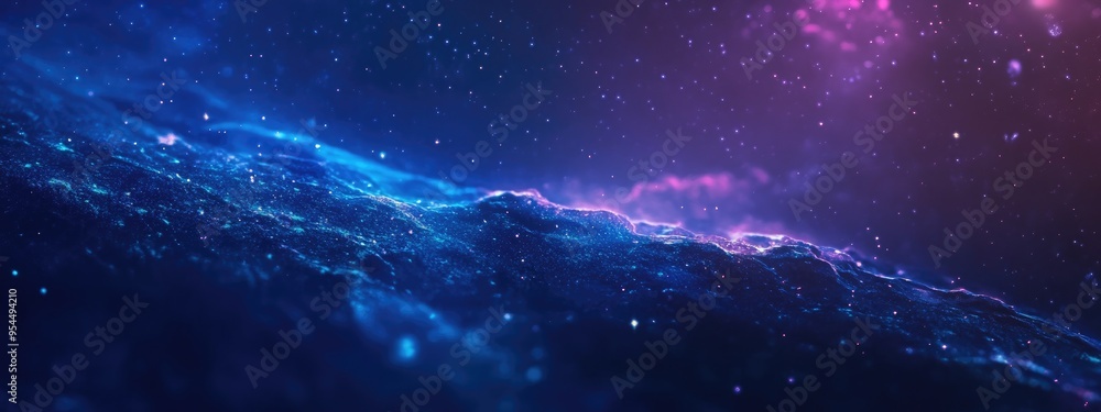 Poster Nature space background with a cosmic texture featuring a 3D cartoon rendering of a star nebula and a dark blue universe creating a serene gradient scene that evokes a deep fantasy atmosphere in t
