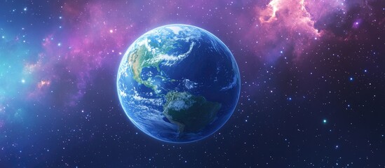 Fototapeta premium Planet Earth in a 3D cartoon rendering set against a backdrop of cosmic stars