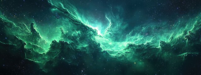 Green space star nebula in space background rendered as a 3D cartoon Digital painting