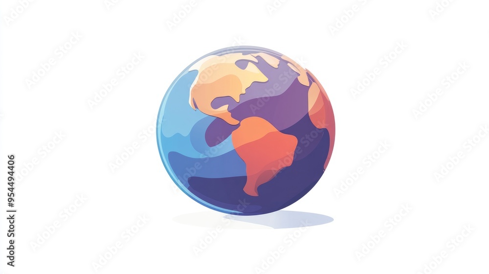 Poster Flat Icon of Globe Planet Atmosphere in 3D Cartoon Rendering on White Background