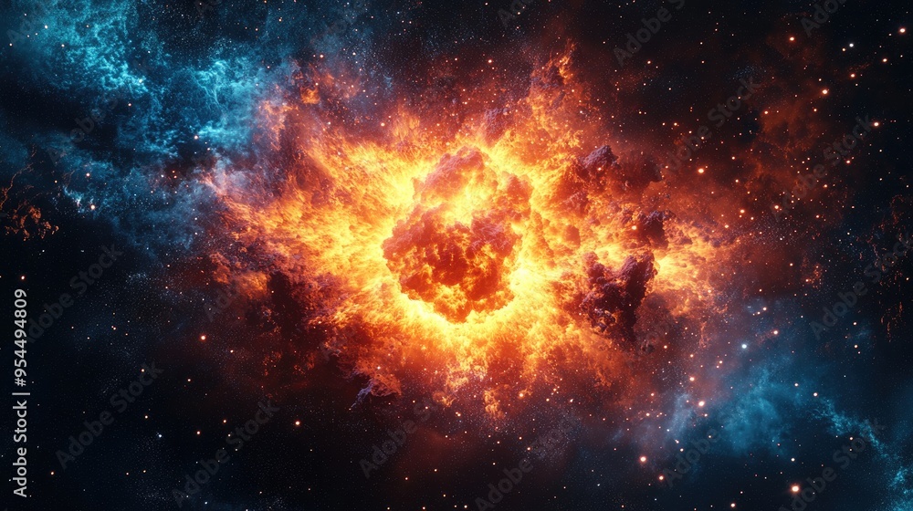Aufkleber 3d cartoon illustration of a fire flame ball explosion in space abstract rendering