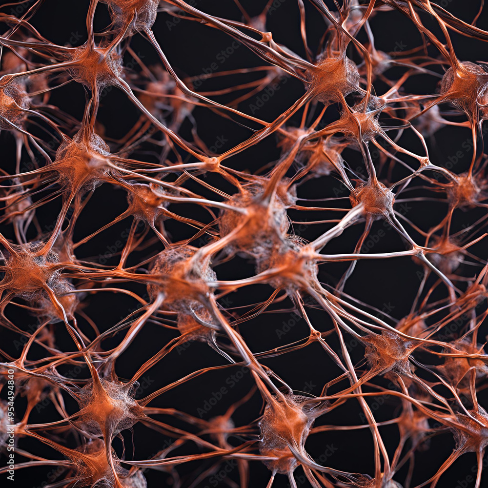 Poster abstract depiction of interconnected neural structures or a digital network, representing complex co