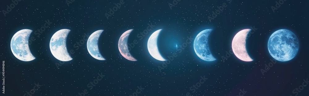 Poster line icons representing the phases of the moon 3d cartoon rendering graphic elements for your design