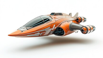 Naklejka premium Side view 3D cartoon rendering of a spaceship on a white background 3D illustration