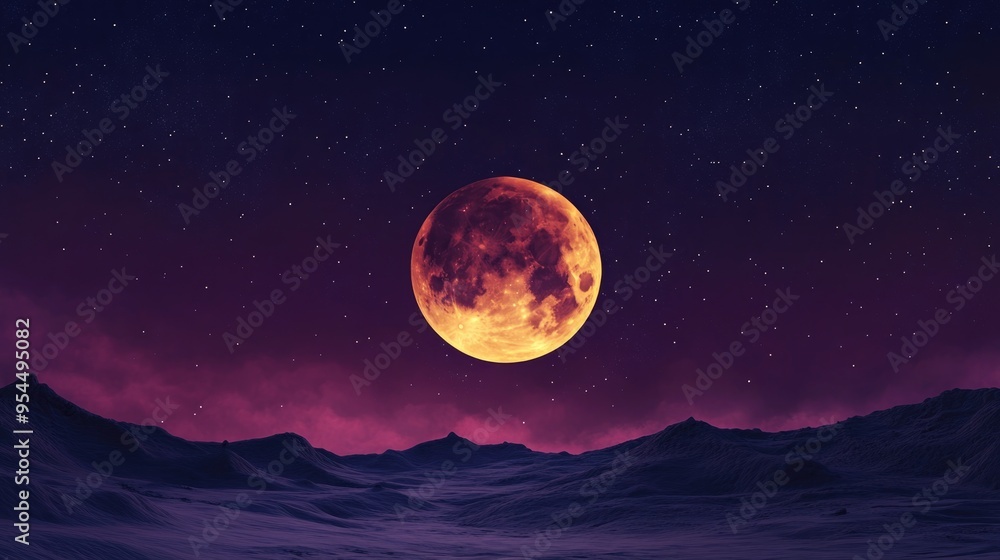 Poster 3d cartoon rendering depicting a lunar eclipse