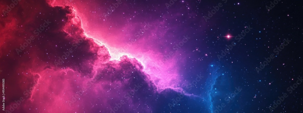 Poster Space background featuring a nebula and shining stars with a giant interstellar cloud in a 3D cartoon rendering Infinite universe 3D illustration