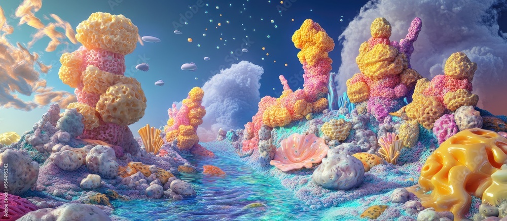 Poster Concept of creation in a 3D cartoon rendering Mixed media