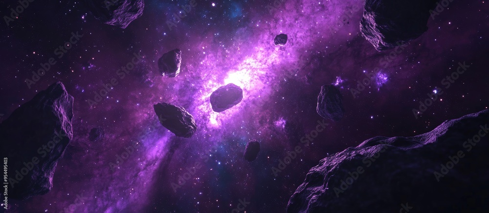 Poster Space nebula in a 3D cartoon rendering for use in science research and education projects Illustration