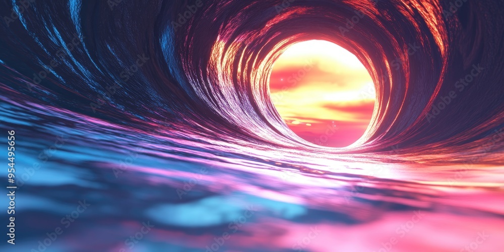 Poster black hole with event horizon in 3d cartoon rendering