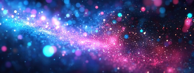 Sparkling lights glittering in ethereal blues purples and pinks in a 3D cartoon rendering A magical galaxy or nebula background features vibrant dreamy colors
