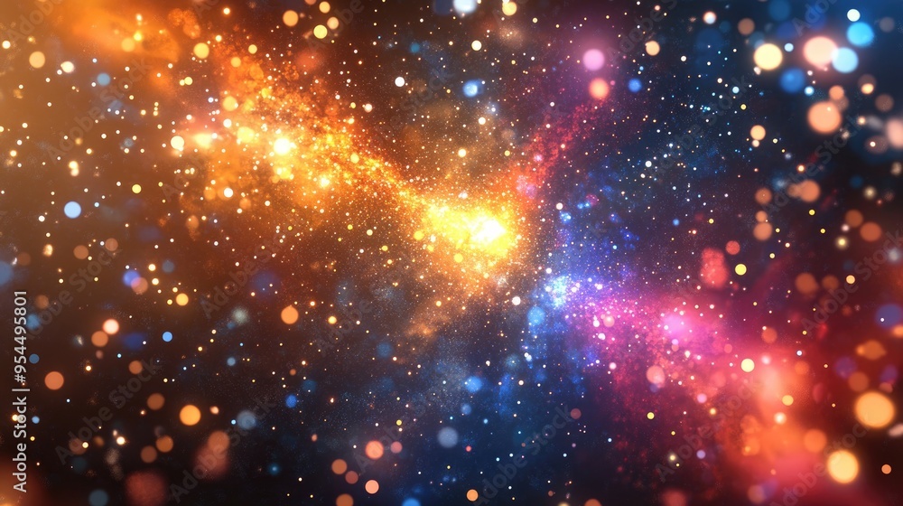 Poster abstract lens flare background for a space or time travel concept in 3d cartoon style