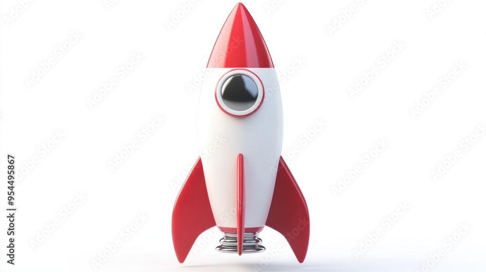 Poster isolated rocket symbol in 3d cartoon rendering illustration on a white background