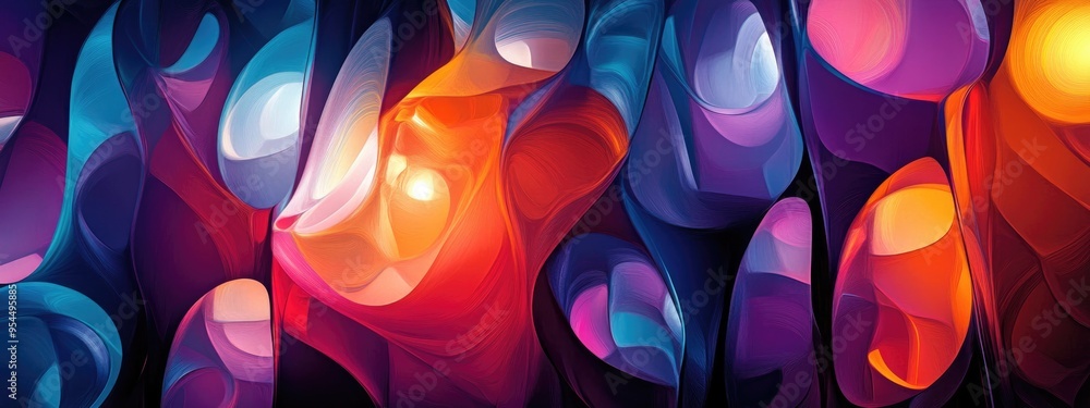 Poster abstract lights depicted in a 3d cartoon rendering on canvas