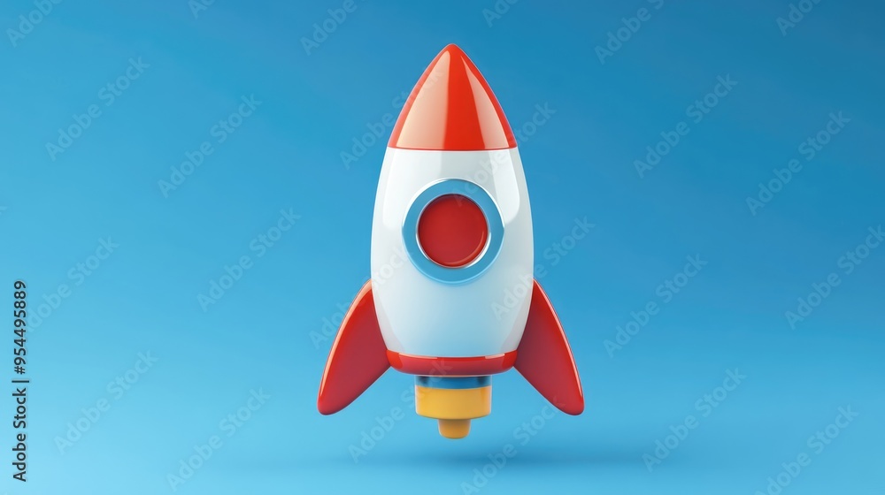 Poster Rocket icon in a flat design style rendered in 3D cartoon style