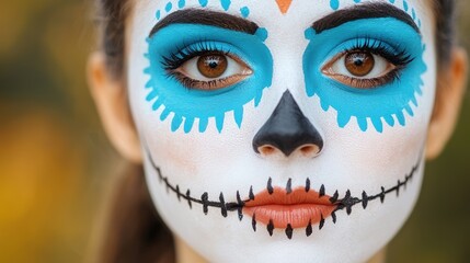 close-up of a person with colorful day of the dead makeup