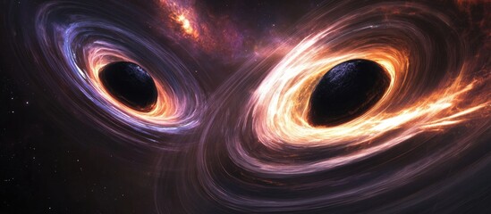 This 3D illustration features three supermassive black holes merging together