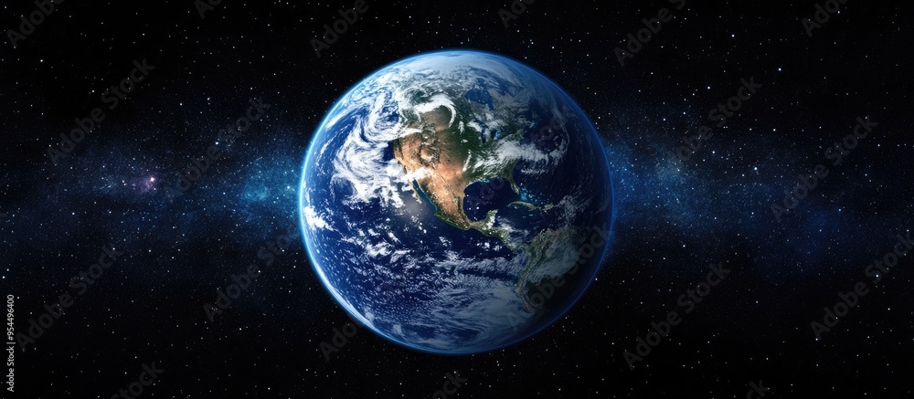 Poster cartoon rendering in 3d of earth viewed from space