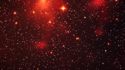 Cartoon rendering in 3D of red galaxies and stars against a starry sky