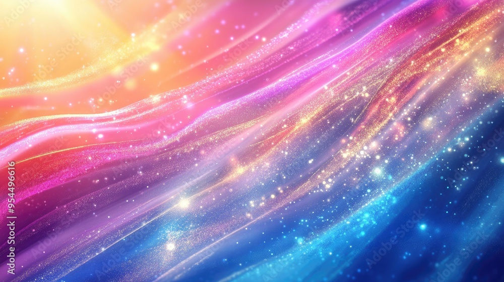 Poster vibrant and elegant abstract background featuring glitter and flowing waves complemented by radiant 
