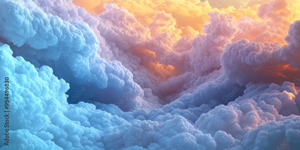 Poster 3D cartoon rendering featuring the interplay of fractal clouds exploring themes of the universe cosmos astronomy science and education