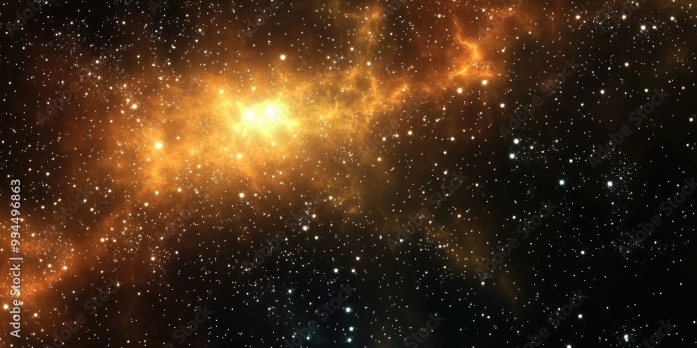 Poster Illustration of a deep space star field in a 3D cartoon rendering showcasing a universe filled with stars and gas in the far distant cosmos