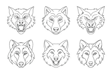 Fototapeta premium Wolf head Silhouette Bundle in Vector Clip Art Style