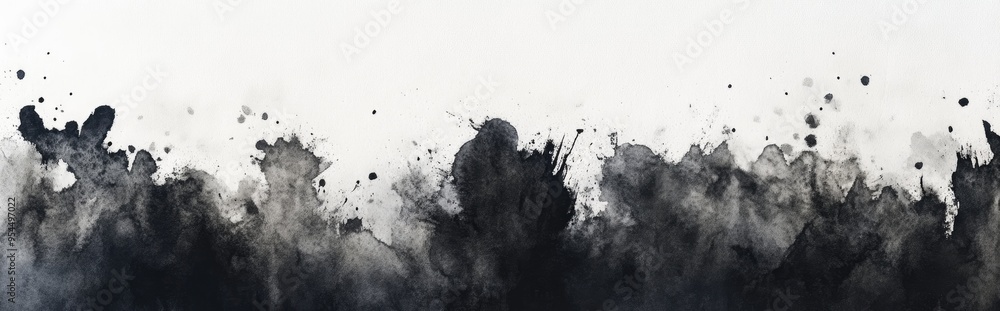 Poster black ink and watercolor textures on a white paper background in a 3d cartoon rendering features pai