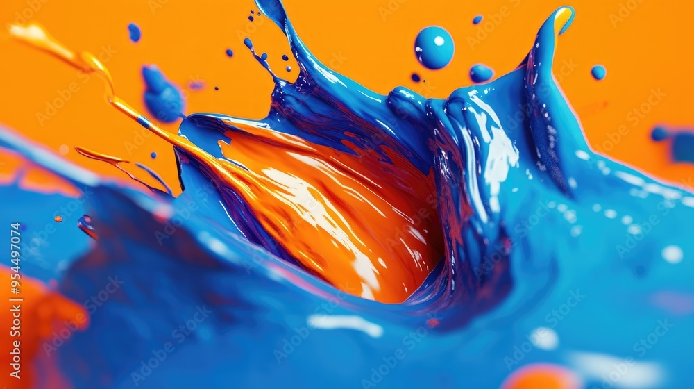Poster macro paint in a neon color palette with bright orange and blue dye in a 3d cartoon rendering