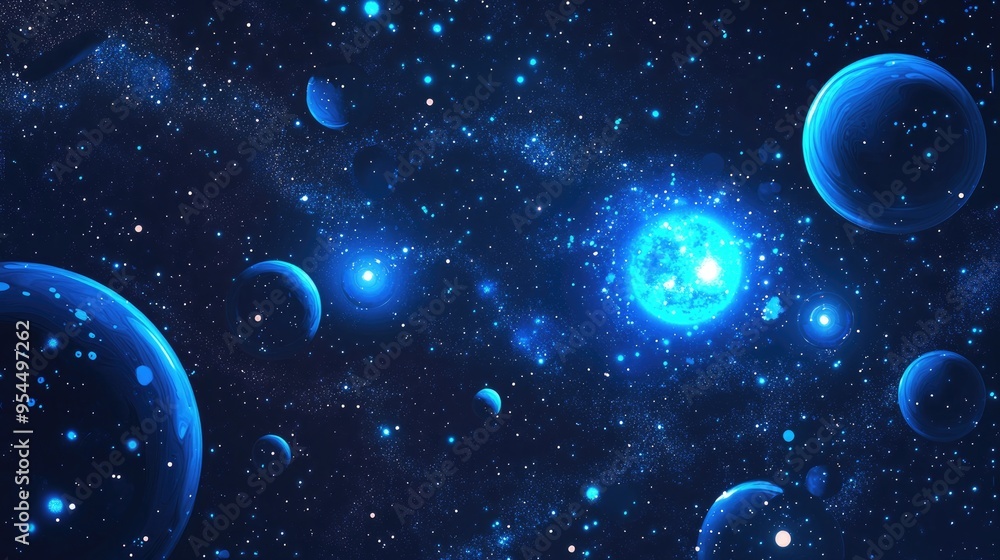 Aufkleber dark retro futuristic abstract background with a 3d cartoon rendering of a glowing galaxy starry sky