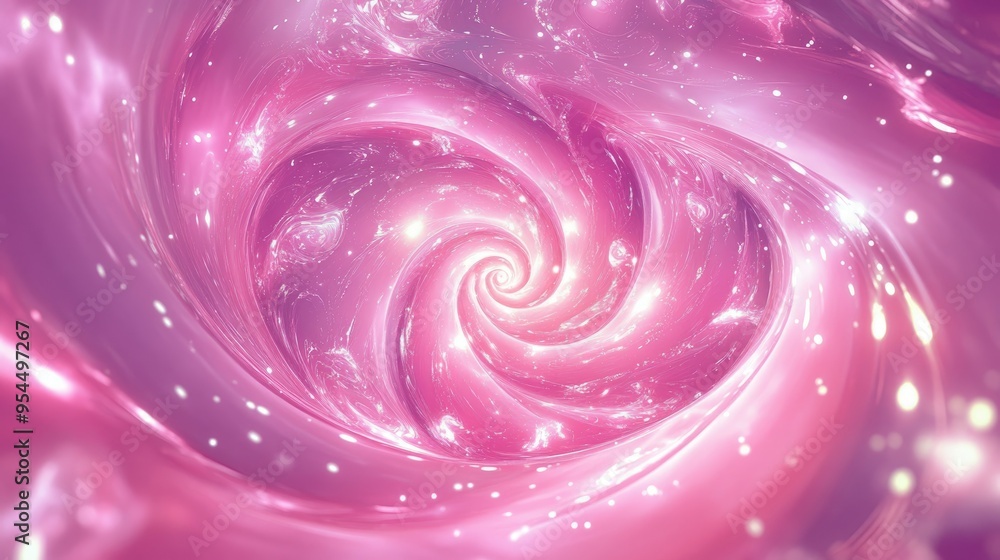 Poster abstract pink shiny background featuring a spiral galaxy in 3d cartoon style