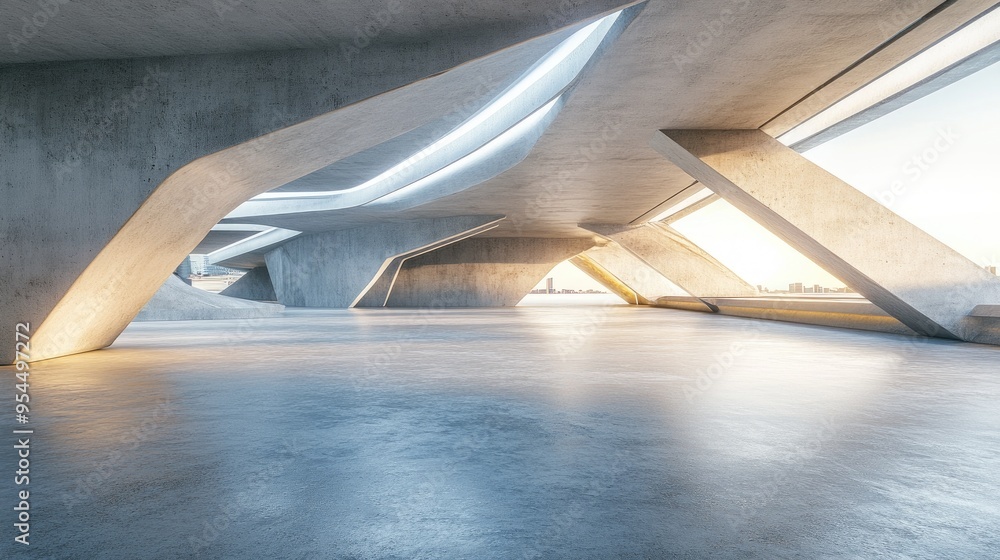 Aufkleber futuristic architectural design rendered in 3d featuring an abstract style with a concrete floor