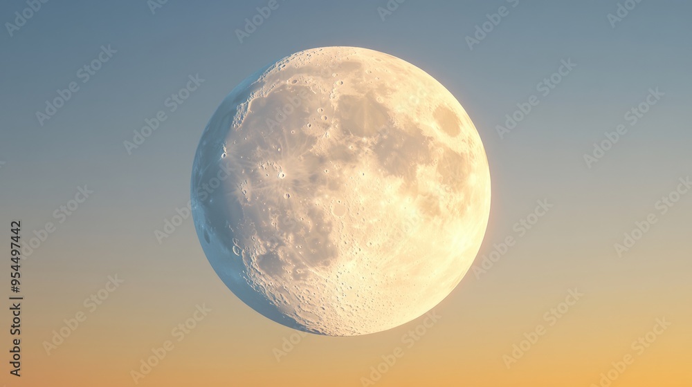 Poster cartoon rendering in 3d of a daytime full moon in the morning