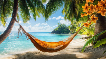 Tropical Paradise with Hammock on a Pristine Beach