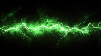 Naklejka premium Isolated visual effect of green electrical lightning strike against a black background