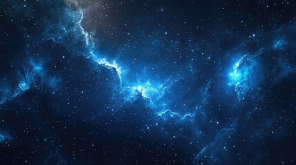 Bright stars shining in a deep space of a blue cold nebula against a dark night sky depicted in a 3D cartoon rendering with dark interstellar elements 2D illustration