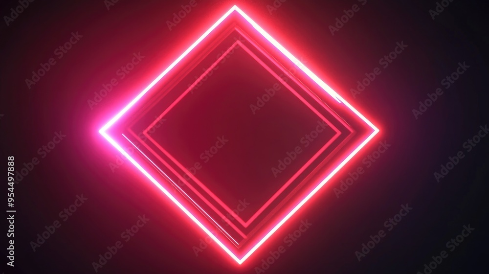 Poster neon glowing geometric frame background abstract 2d illustration on a dark backdrop