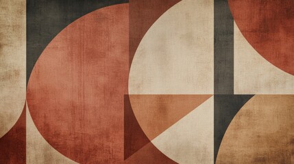 Geometric shapes in muted earth tones create an abstract design