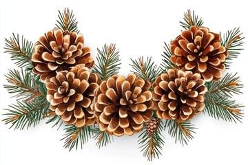 Beautiful arrangement of pine cones and needles, perfect for holiday decorations or nature-themed designs.