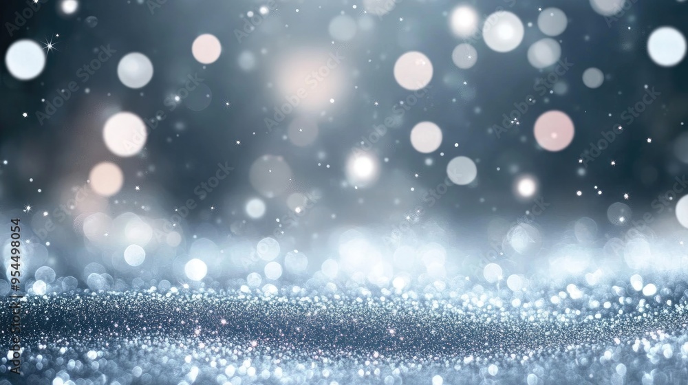 Poster silver bokeh backdrop featuring shimmering sparkles and glitter elements