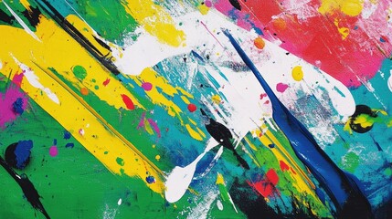 Street artist s graffiti featuring vibrant splatter paint in green and multicolor Abstract oil canvas with a psychedelic brush effect